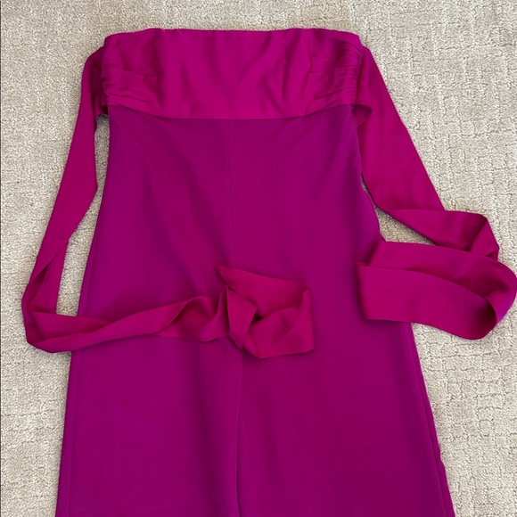 Milly Brooke Strapless silk Magenta Sash Waist Wide Leg Italian Cady Jumpsuit - Picture 2 of 9